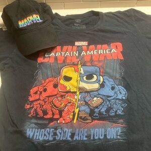 Marvel Captain America War Graphic Tee in Black & Rainbow Hat